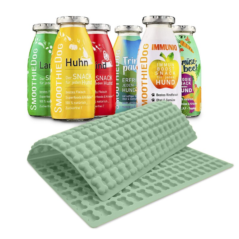 SmoothieDog 6er Pack Mix 6x 250ml + Trixie Backmatte Grün