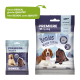 Zwei Premiere-Hundeleckerlipackungen: "Snack It" links und "Bonies Winter Edition" rechts, mit Hund- und Wintergrafiken.