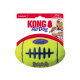 KONG AirDog neon yellow tennis-style squeaker football with blue laces on card, visible text 'KONG AirDog' and 'SQUEAKER'