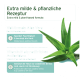 Extra milde und pflanzenbasierte Formel mit Aloe Vera und Vitamin E. Aloe Vera spendet Feuchtigkeit und beruhigt die Haut; Vitamin E schützt vor oxidativem Stress.