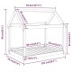 Illustration eines Haustierhauses mit beschrifteten Abmessungen: Höhe 90 cm, Breite 95,5 cm, Tiefe 70 cm, mit einem schrägen Dachdesign.
