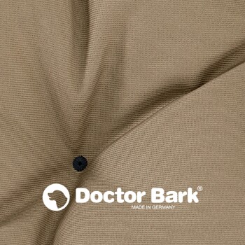 Größenvorschlagstabelle für Hundebetten von Doctor Bark, die Maße, Dicke, Hunderassen und Rückenlängen für verschiedene Größen (S bis 3XL) detailliert.