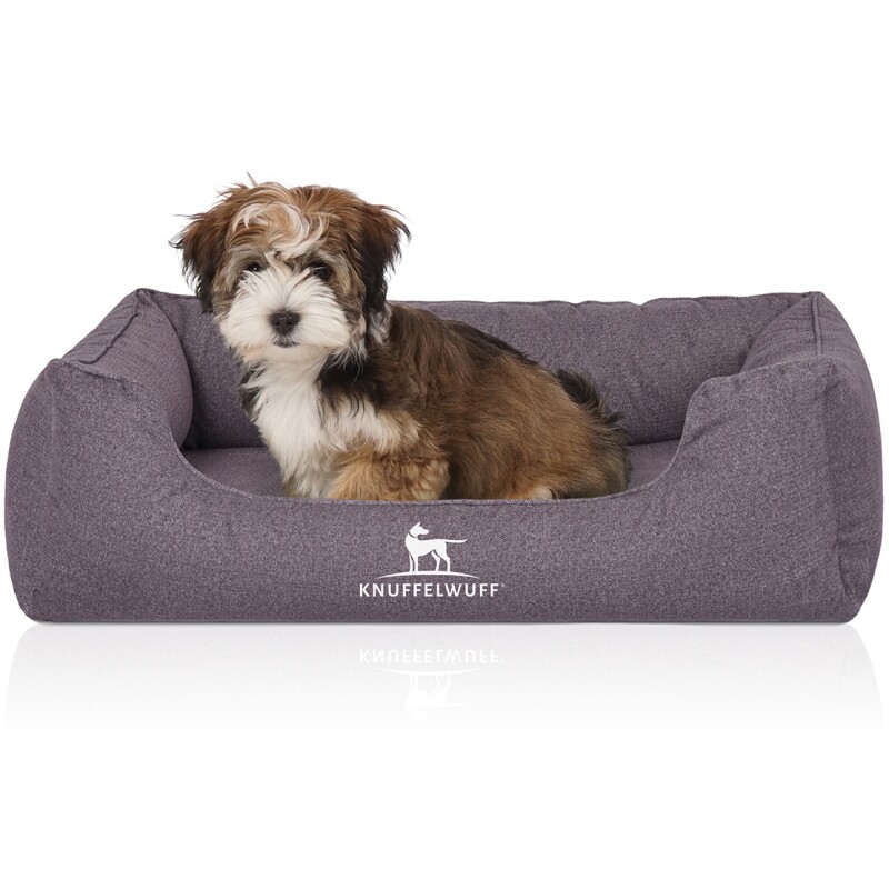 Knuffelwuff Orthopädisches Wasserabweisendes Hundebett Malou aus Velours mit Handwebcharakter grau M-L