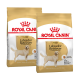 Zwei Tüten Royal Canin Labrador Retriever Adult Hundefutter, mit einem goldenen Design und Bildern eines Labradors.