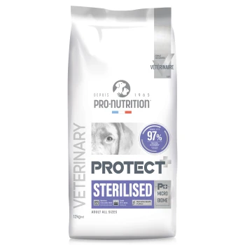 Pro-Nutrition Protect+ Sterilised Tierarzt-Hundefutter, 12 kg, für erwachsene Hunde, unterstützt Idealgewicht und gesunde Haut.