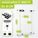 Haustiersicherheitsgitter mit verstellbarer Breite (83-91 cm), Höhe 107 cm, und wichtigen Abmessungen beschriftet: 51 cm (Breite), 6 cm (Tiefe), 5,7 cm (Basis).