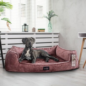 ® Orthopädisches Hundebett FRANKLIN Kuscheliger Teddy-Stoff - Hundesofa rosiges braun 90 cm, 22 cm, 75 cm