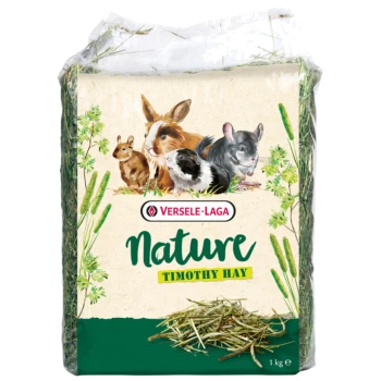 Sac Versele-Laga Nature foin de Timothy 1 kg avec illustration de lapin, de cochon d'Inde et de chinchilla.