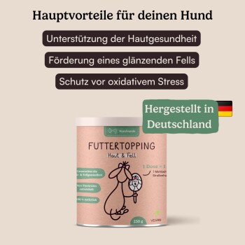 Hunderunde Futtertopping - Haut & Fell - Glänzendes Fell, Gesunde Haut, Natürliche Zutaten, vegan 750 g