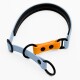 Ein blau-orange verstellbares Haustierhalsband mit schwarzen Akzenten und Metallringen, entworfen für Komfort und Stil.