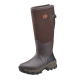 Brauner und grauer wasserdichter Outdoor-Stiefel mit robustem Profil und orangefarbenem Büffel-Logo mit der Aufschrift "Gateway 1".