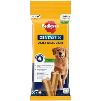 Pedigree Dentastix Daily Oral Care Hundeleckerlis für Hunde ab 25 kg, mit natürlichen Zutaten, 7 Stück pro Packung.