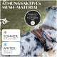 Ein Hund in einem atmungsaktiven braunen Geschirr mit dem Text: "Sommer: Kühl und luftig" und "Winter: Weich und behaglich."