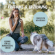 Eine Frau kniet auf einem Parkweg mit einem Hund. Text: "TRAINING & ERZIEUNG," "PERFEKT FÜR DEN RÜCKRUFT," "GEIGNET FÜR ALLE HUNDERASSEN."