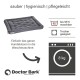 Graues Hundebett mit gepolstertem Design, beschriftet mit "Doctor Bark", mit Waschhinweisen: maschinenwaschbar bis 95°C und trocknergeeignet.