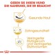 Bild, das die Vorteile von Hundefutter auf Deutsch bewirbt: "Geben Sie Ihrem Hund die Nahrung, die er braucht," mit Symbolen für Gesundheit und Geruch.