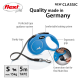 Blue flexi dog leash with ergonomic grip, 5m tape, for dogs up to 15kg. Made in Germany; includes optional Multi Box slot.