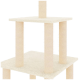 Ein beiger Katzenbaum mit zwei Plattformen und vier Kratzpfosten, entworfen für das Spielen und Entspannen von Katzen.