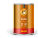 Eine Dose Husse "Light" Hundefutter mit Hühnerstückchen in Soße, mit Gewichtsmanagement und ohne künstliche Farben oder Aromen.