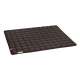 Eine schwarze gesteppten Haustiermatte in rechteckiger Form, mit einem kleinen Etikett, das "Doctor Bark" in einer Ecke liest.
