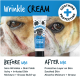 Zwei Hundegesichter neben einem verschwommenen Produktfeld, Abzeichen mit blauem Plus, sichtbare Texte: 'Itchy + Irritated Skin' und 'Absorbs Moisture + Grease'.