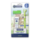 Canosept Hunde-Zahnpflegeset mit grüner Zahnbürste, Fingerbürste und Tube mit der Aufschrift 'ZAHNPASTA DENTAL GEL'; Etikett lautet 'Zahnpflege-Set'.