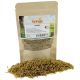 Eine Tüte mit getrockneten Mehlwürmern, beschriftet mit "GETZOO Maden", mit einem natürlichen Hintergrund, enthält 25 g proteinreiches Futter für kleine Nagetiere.