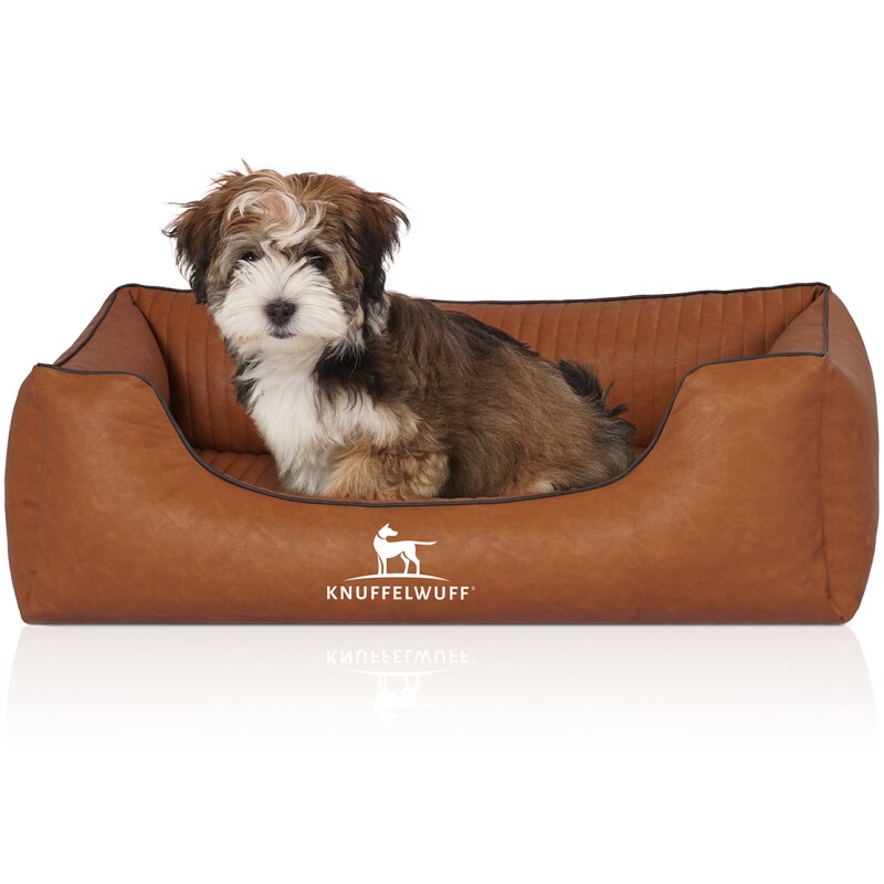Knuffelwuff Orthopädisches Hundebett Chesapeake aus Laser gestepptem marmoriertem Kunstleder terracotta M-L