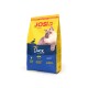 JosiCat Crispy Duck Katzenfutterbeutel für erwachsene Katzen, 650 g, gelbe und blaue Verpackung mit Katzenbild und Text „72 % tierisches Protein“.