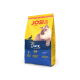 JosiCat Crispy Duck Katzenfutterbeutel für erwachsene Katzen, 650 g, gelbe und blaue Verpackung mit Katzenbild und Text „72 % tierisches Protein“.