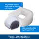 Image d'un filtre en mousse et d'un filtre à charbon actif pour systèmes d'eau pour animaux de compagnie, avec un texte mettant en avant leurs fonctions en allemand.