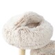 Flauschiges beiges Katzenbett mit einer gemütlichen, runden Form, entworfen für Komfort und Entspannung.
