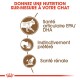 Image promouvant une nutrition personnalisée pour les chats, présentant des icônes et du texte : "Santé articulaire EPA/DHA," "Instinctivement préféré," et "Santé rénale."
