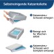 Selbstreinigende Katzentoilette mit drei Schritten: Schale einsetzen, automatische Reinigung, Schale entsorgen.