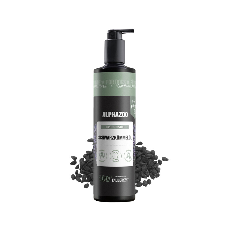 ALPHAZOO Premium Schwarzkümmelöl für Hunde I Echter Schwarzkümmel kaltgepresst 500 ml