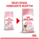 Vergleich der Verpackung von Royal Canin Mother & Babycat Katzenfutter, mit neuem Design und verbesserter Formel, mit sichtbarem Text auf Deutsch.