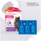 Beaphar CatComfort, un spot-on apaisant pour chats, avec une boîte présentant une image de chat gris, trois ampoules bleues, et un texte en allemand sur le soulagement du stress.