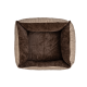 Ein plüschiges, rechteckiges Haustierbett mit einem weichen braunen Innenraum und einem beigen äußeren Rand, entworfen für Komfort und Entspannung.