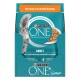 Purina ONE Katzenfutterbeutel mit einer grauen Katze, beschriftet mit "Mit Huhn und Grünen Bohnen" und "Sichtbare Gesundheit für heute und morgen."