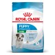 Royal Canin Puppy Mini Hundefutterbeutel für Welpen von 2-10 Monaten, zeigt einen kleinen Hund und hebt die Vorteile für das Immunsystem und die Gehirnentwicklung hervor.