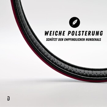 Wasserfester Biothane-Hundehalsband mit Tropfen, das Vorteile zeigt: vegan, leicht zu reinigen, scheuerfrei, hohe Festigkeit und langlebig.