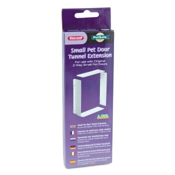 Verpackung für die Erweiterung des kleinen Haustiertunnel, zeigt Staywell- und PetSafe-Logos, mit mehrsprachigen Gebrauchsanweisungen für 2-Wege-Kleine Haustiertüren.