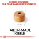 Kibble designed specifically for Labrador Retrievers, featuring a round shape with a hole in the center, labeled "Tailor-Made Kibble."