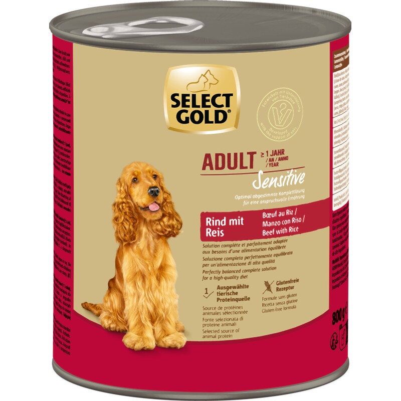SELECT GOLD Sensitive Nourriture humide Adulte Bœuf au Riz 12x800 g
