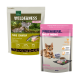 Zwei Kittenfutterpakete: "Wilderness True Country" (75% Fleisch) und "Premiere Meat Menu" (57% Geflügel).