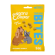 Verpackung von Edgard Cooper Top Dog Bites Haustierleckerlis, mit einem verspielten Hund und einer Katze, mit Text, der 'klein in der Größe' und 'kalorienarm' hervorhebt.