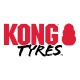 Logo KONG TYRES: pogrubione czerwone 'KONG' z czerwoną sylwetką zabawki Kong po prawej i czarne, pędzlowe 'TYRES'