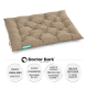 Braunes Haustierbett mit gepolstertem Design, mit einem sichtbaren 'Doctor Bark'-Label an der Seite.