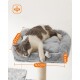 Eine grau-weiße Katze schläft auf einem weichen, grauen Haustierbett mit den Maßen 30 cm in Breite und Länge sowie 9 cm in Höhe.