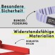 Tiergeschirr mit der Aufschrift "Besondere Sicherheit" und "Widerstandsfähige Materialien", ausgestattet mit Bungee-Aufhängung und strapazierfähigem Nylon.